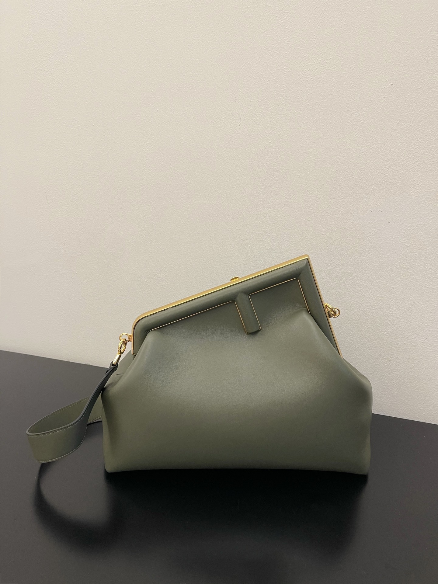 Fendi Midi First Nappa Leather Shoulder Bag Green